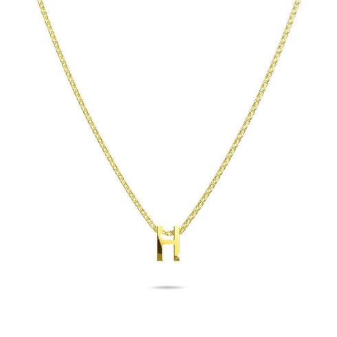 Initials Brick Alphabet Letter Necklace Gold Layered Steel Jewellery